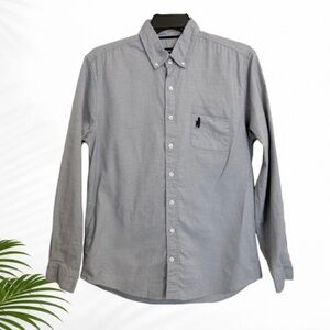 johnnie-O Gray Button Down Shirt Men’s Medium Long Sleeve Surf Logo